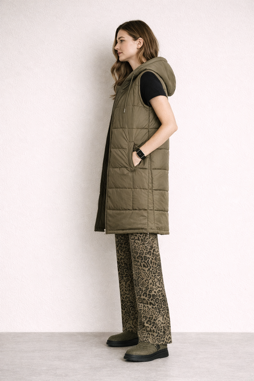 Army Green Long Puffer Vest