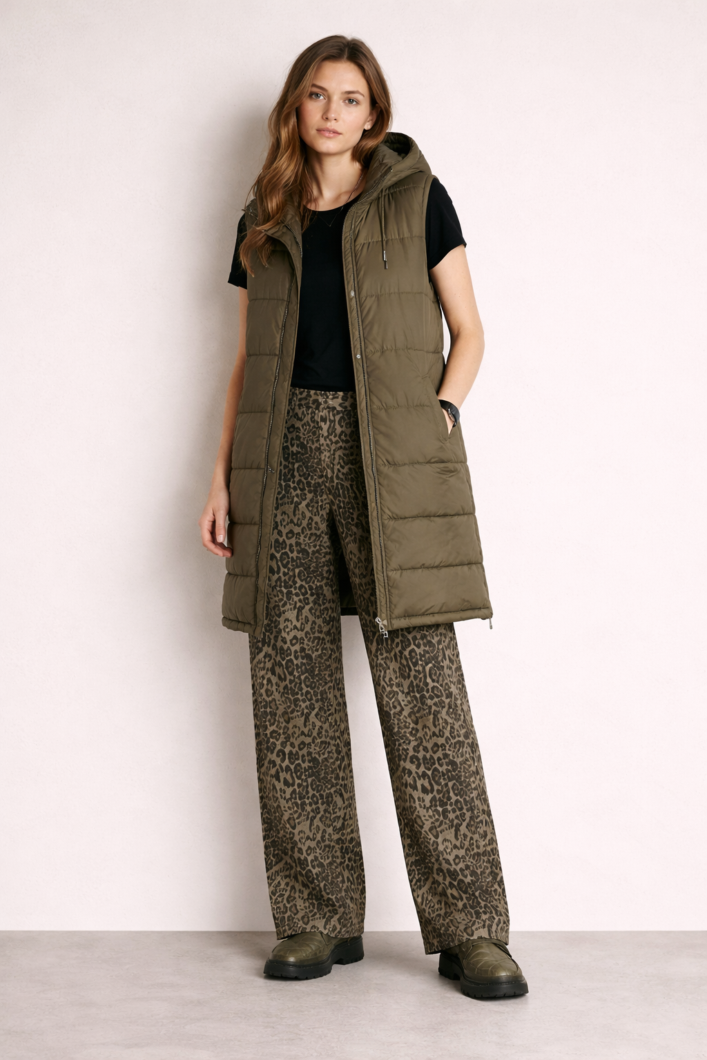 Army Green Long Puffer Vest