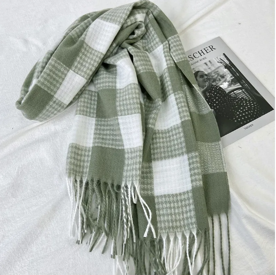 Plaid Green & White Scarf