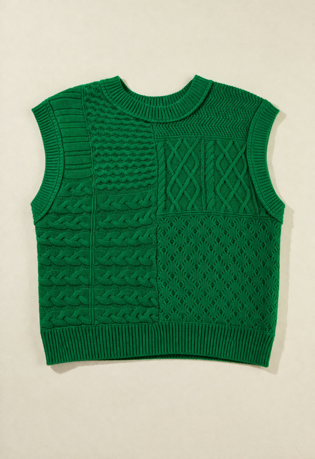 Bright Green Cable Knit Dolman Armholes Sweater Tank