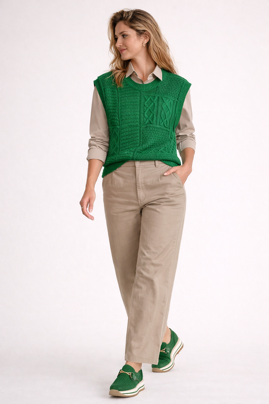 Bright Green Cable Knit Dolman Armholes Sweater Tank