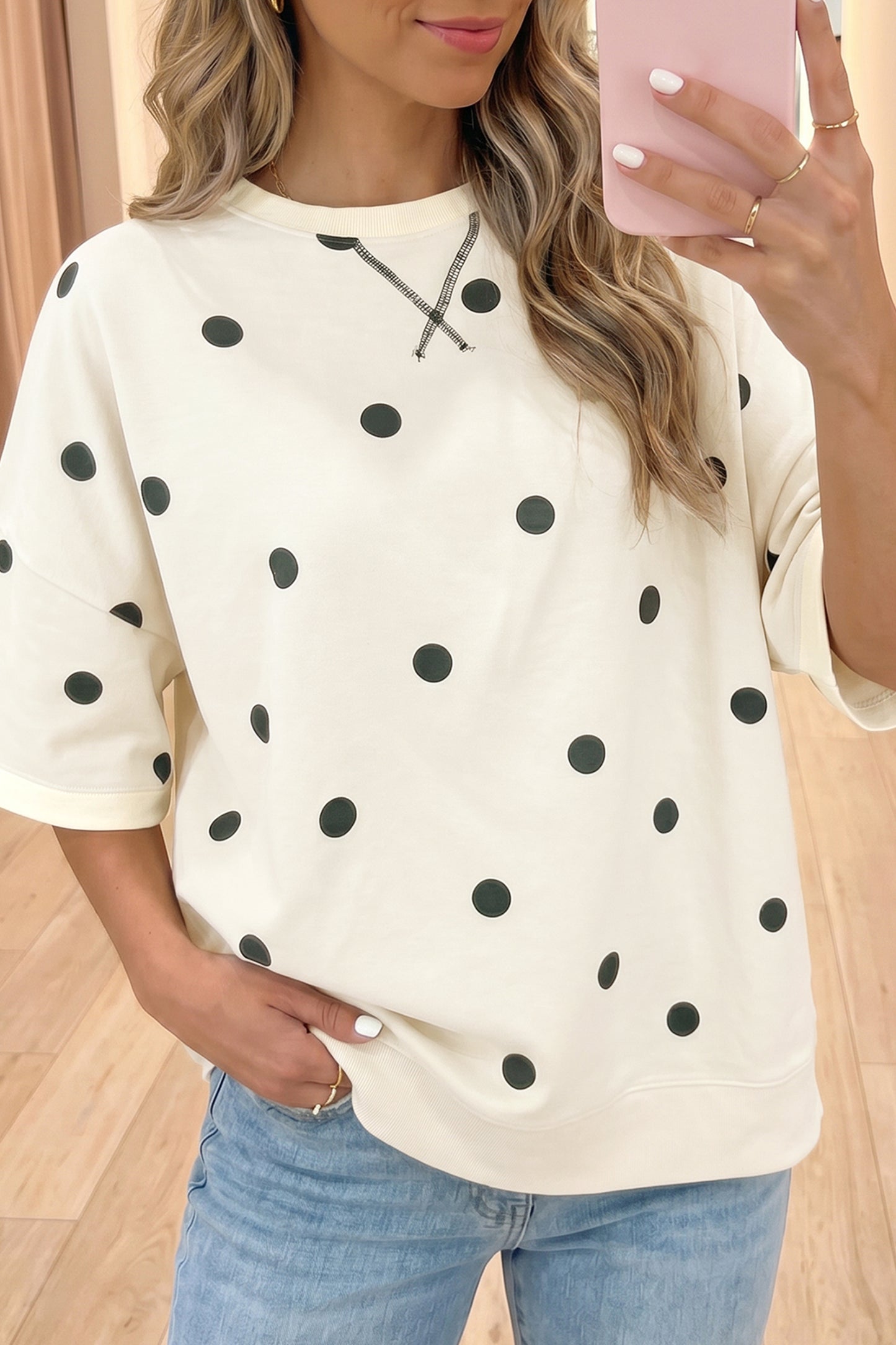 Beige Polka Dot Print Tee