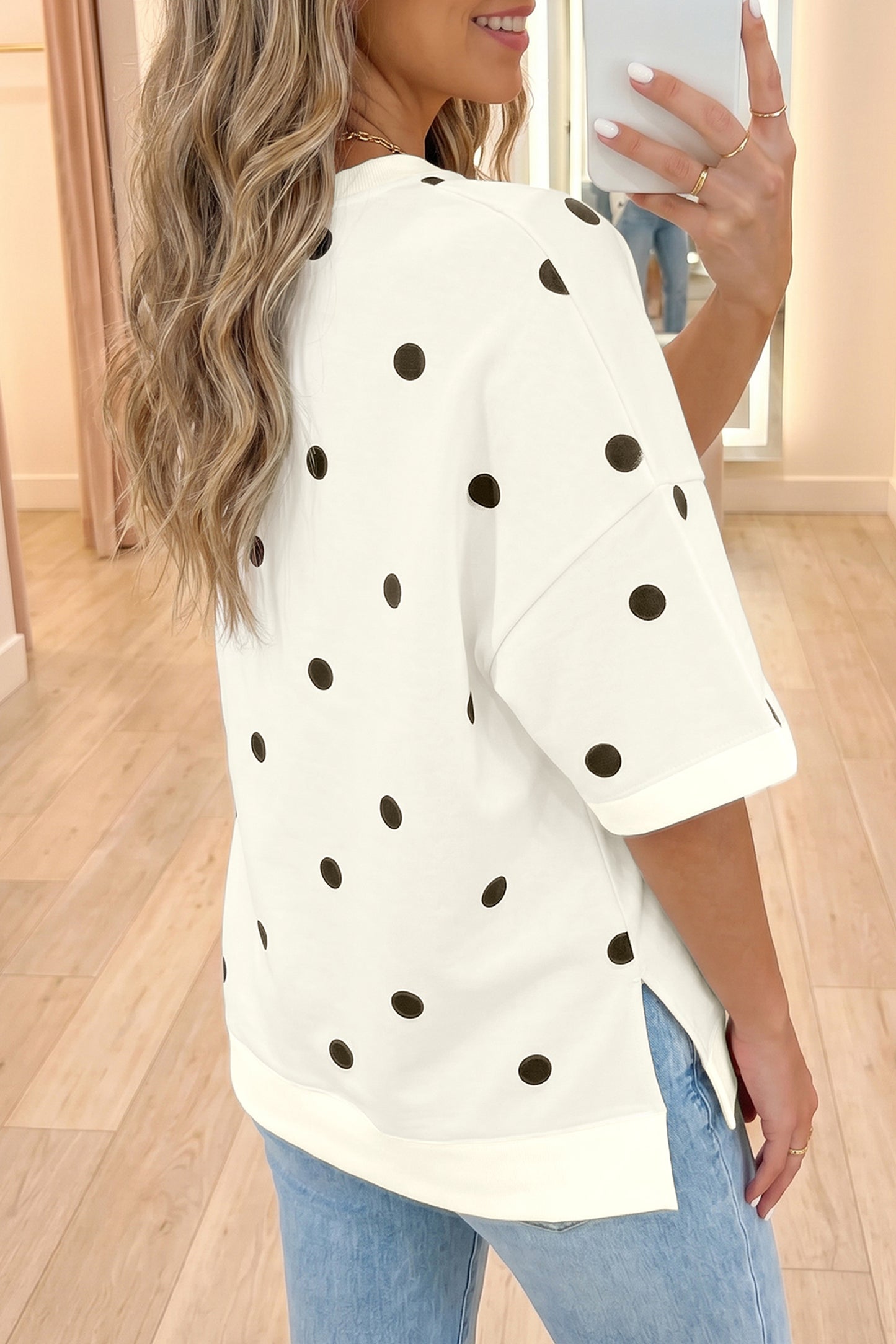 Beige Polka Dot Print Tee