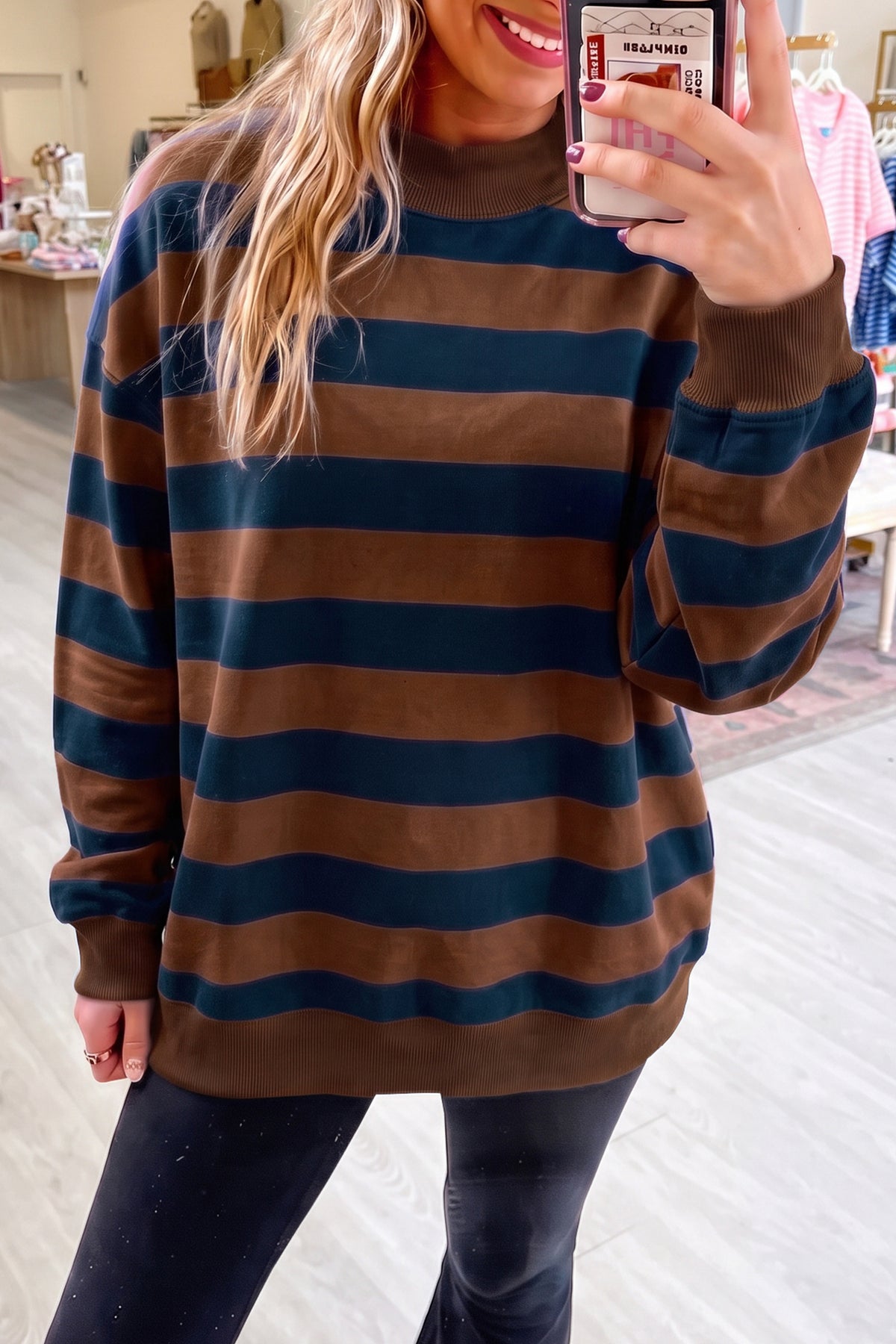 Brown Stripe Color Block Sweatshirt
