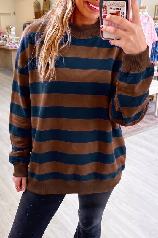 Brown Stripe Color Block Sweatshirt