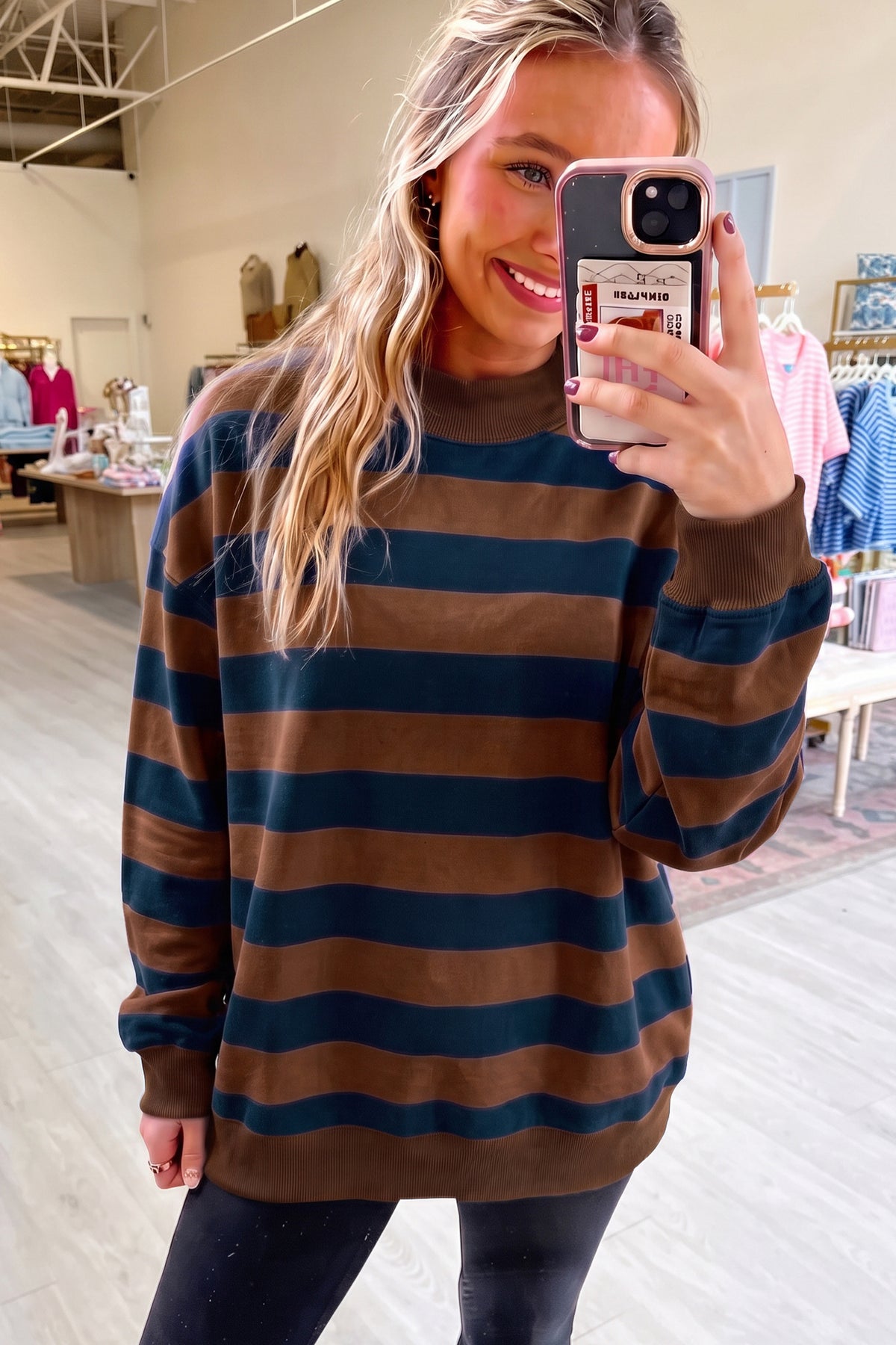 Brown Stripe Color Block Sweatshirt