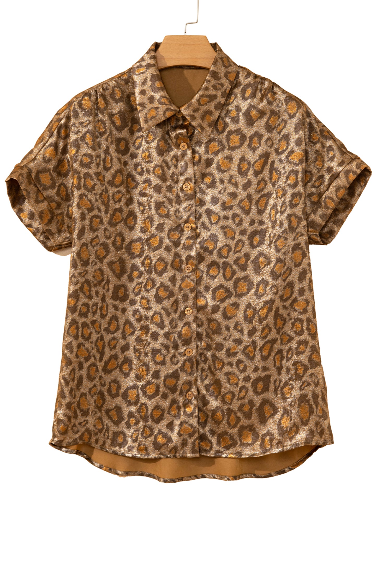 Gold Metallic Leopard Short Sleeve Button Up Shirt