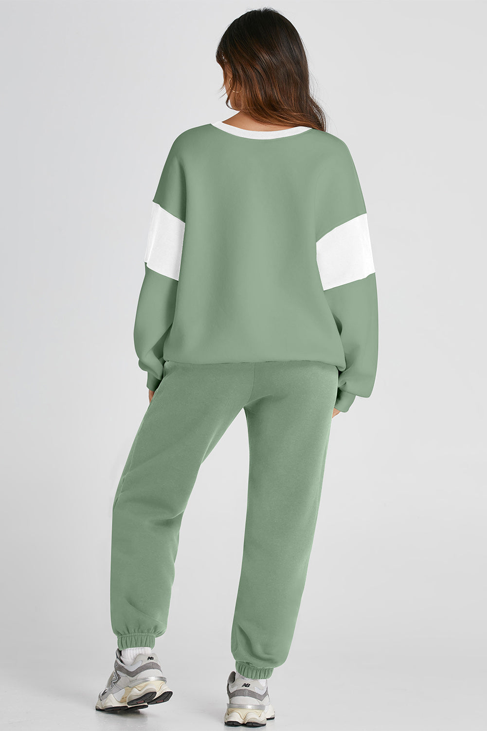 Light Green Drop Shoulder Loose Sweatshirt and Joggers Active Set