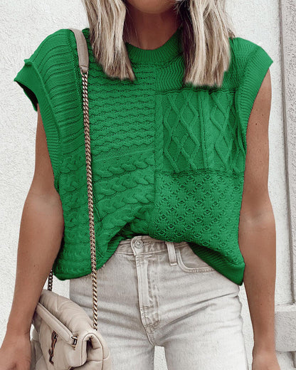 Bright Green Cable Knit Dolman Armholes Sweater Tank