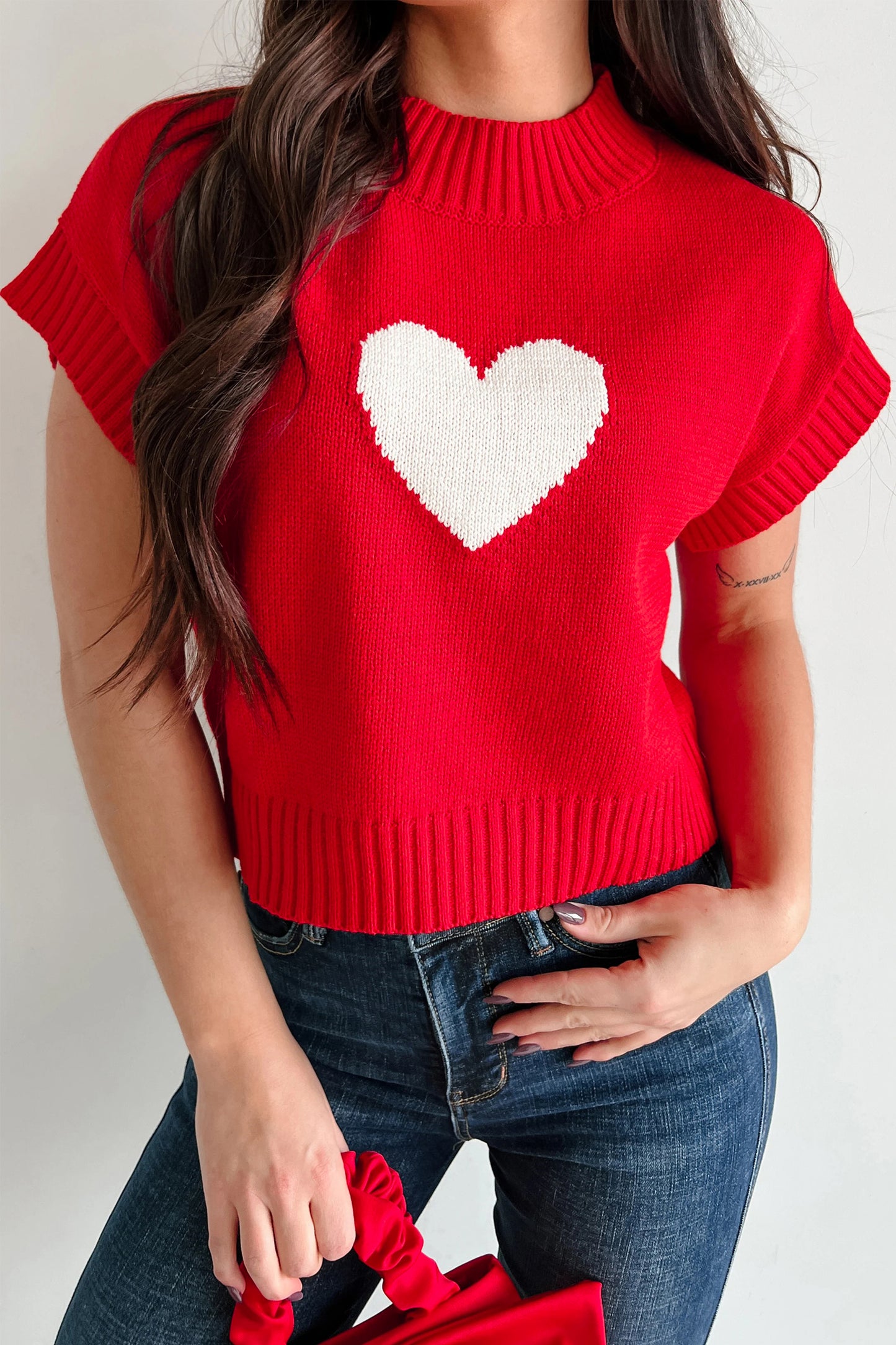 Red Valentine Heart Graphic Cropped Sweater