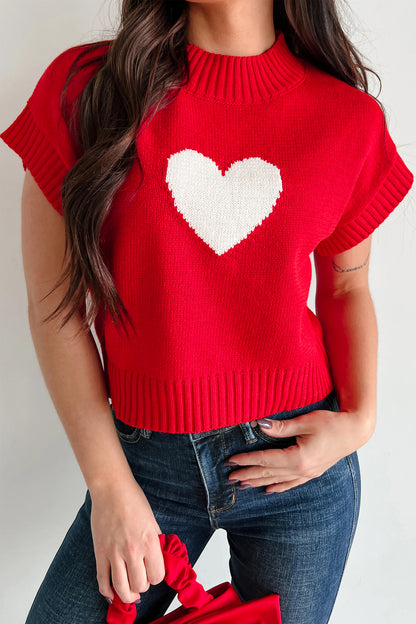 Red Valentine Heart Graphic Cropped Sweater