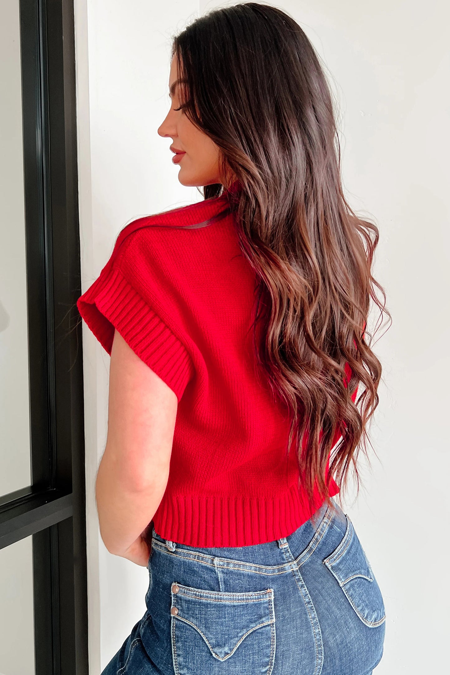 Red Valentine Heart Graphic Cropped Sweater