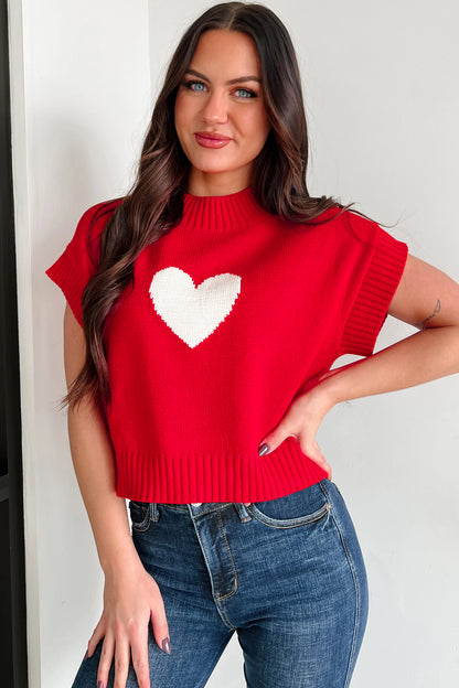 Red Valentine Heart Graphic Cropped Sweater
