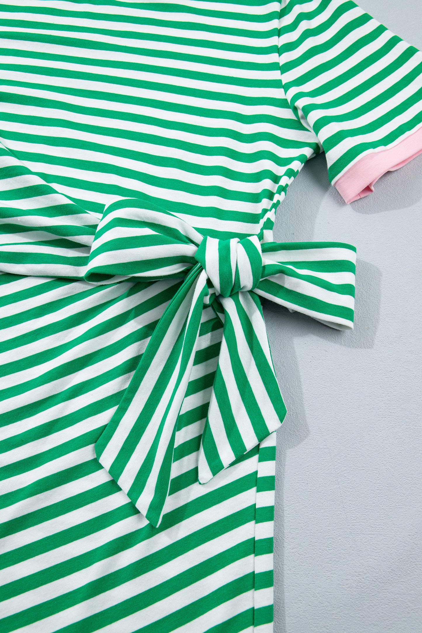 Green Stripe Nautical Tie Contrast Trim Round Neck T Shirt Mini Dress
