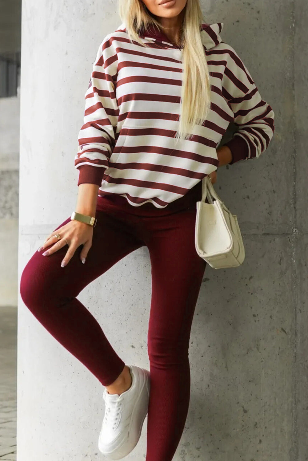 Burgundy & White Stripe Hoodie 2pc Set