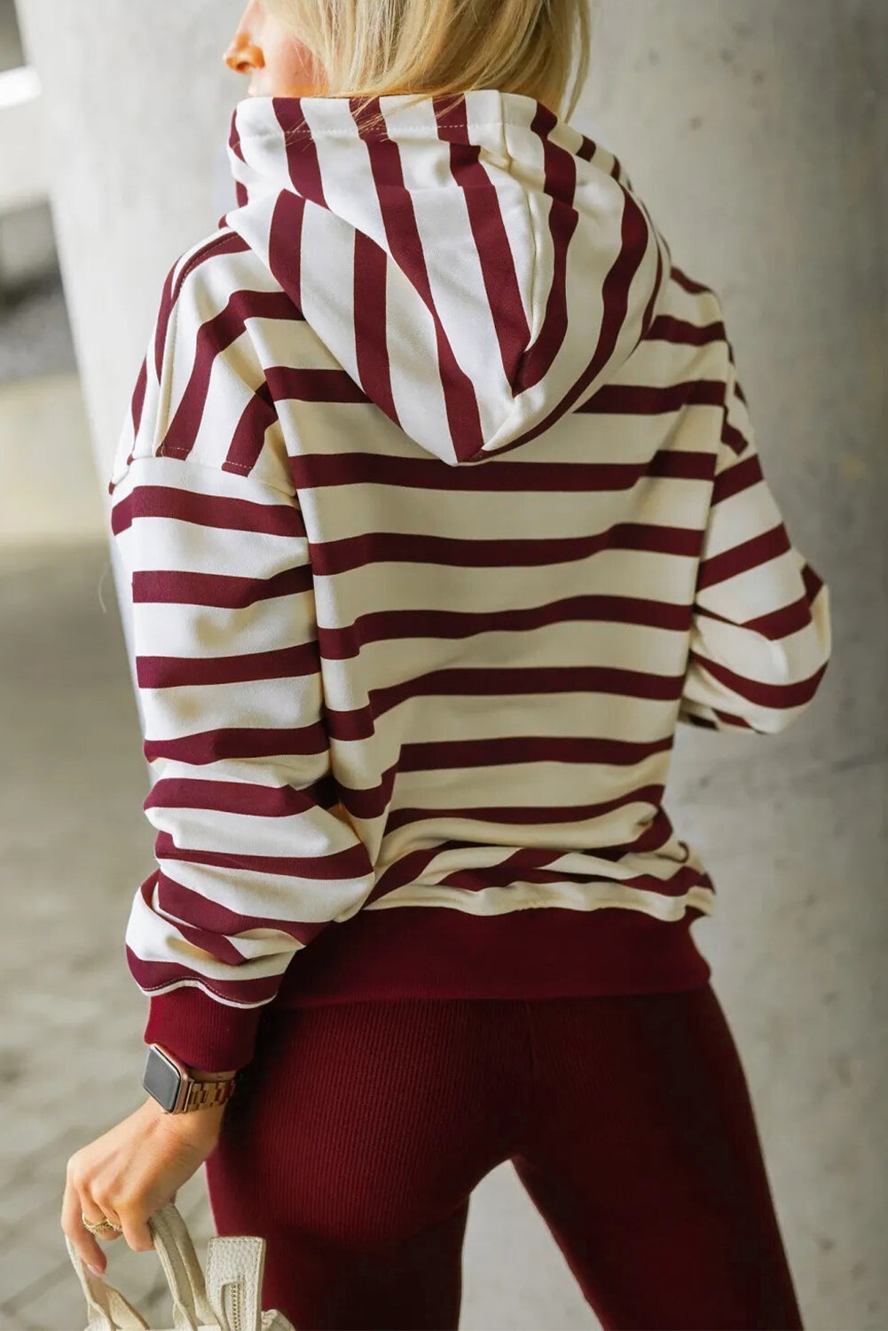 Burgundy & White Stripe Hoodie 2pc Set
