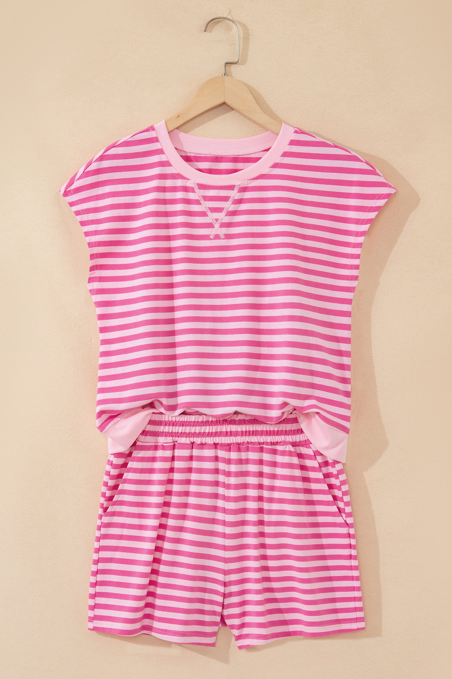 Pink Stripe 2Pc Shorts Set
