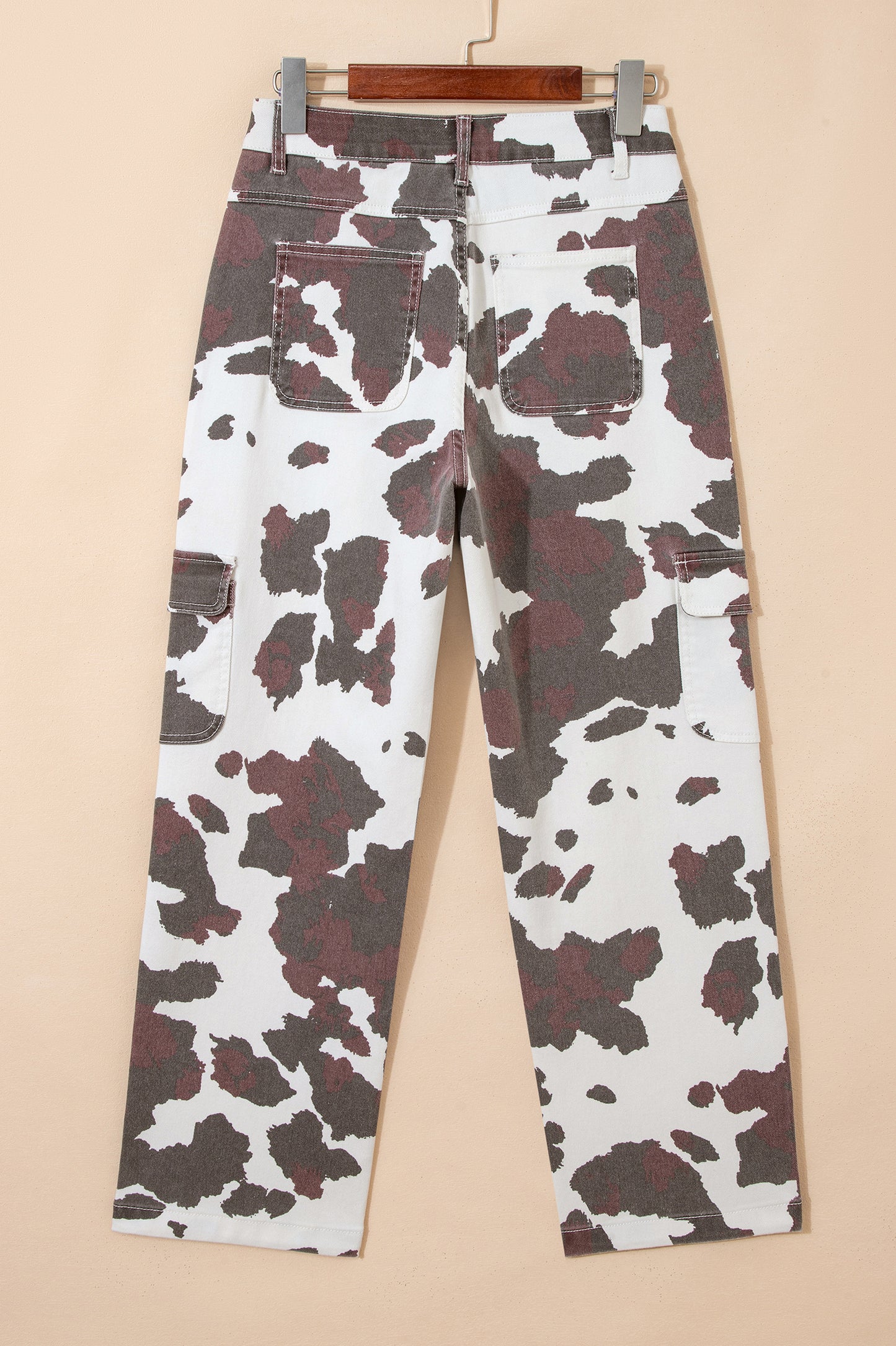 Brown Cow Spots Printed Multi-Pocket Jeans