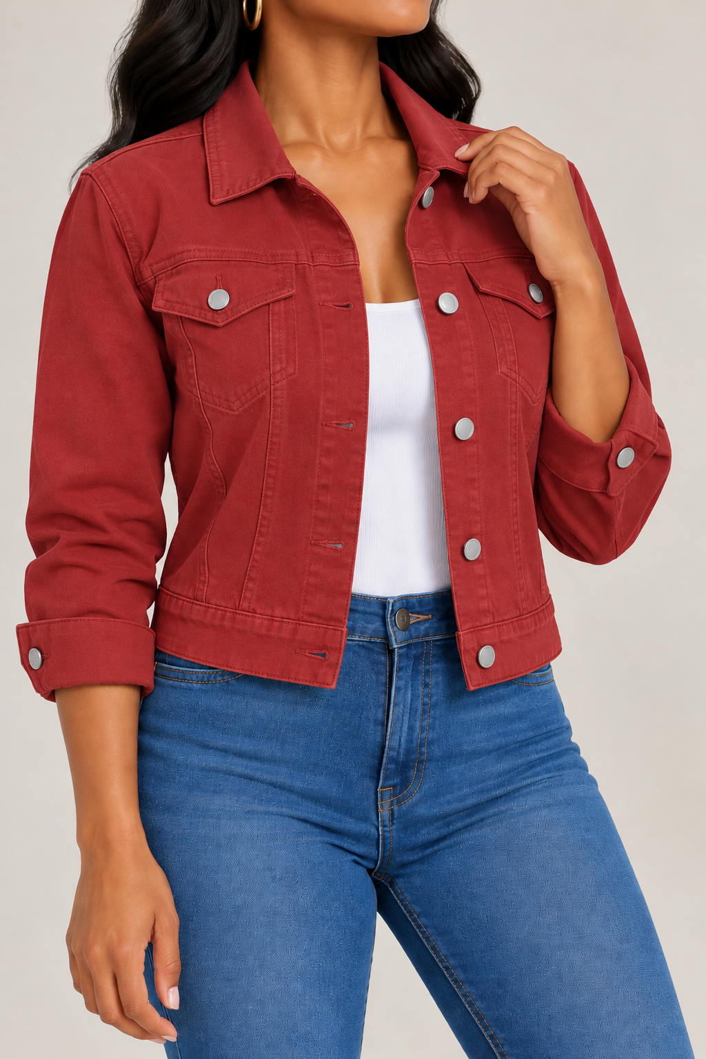 Muted Red Lightweight Denim Jacket