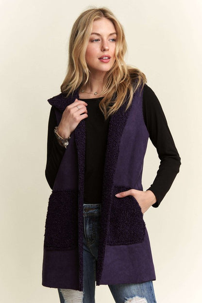 Purple Faux Suede Hoodie Vest