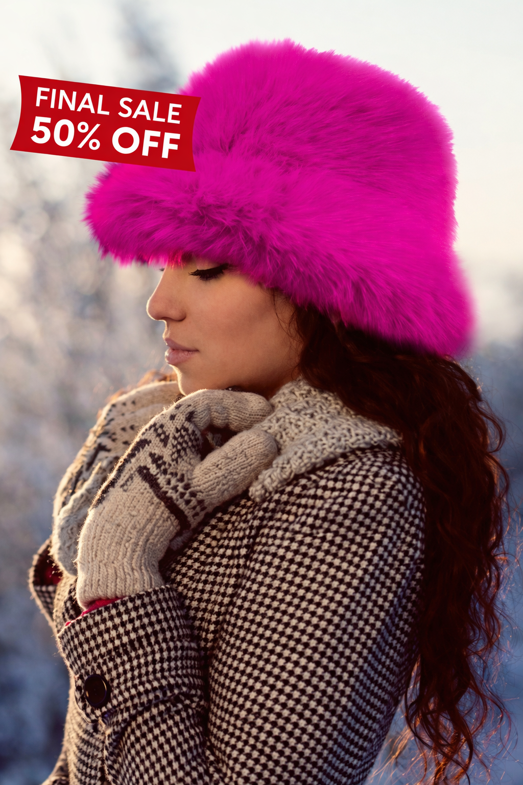 Magenta Soft Faux Fur Bucket Hat