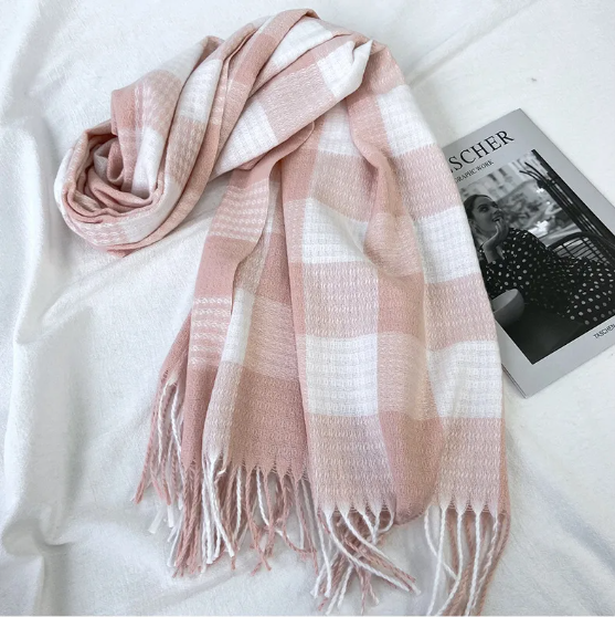 Plaid Pink & White Scarf