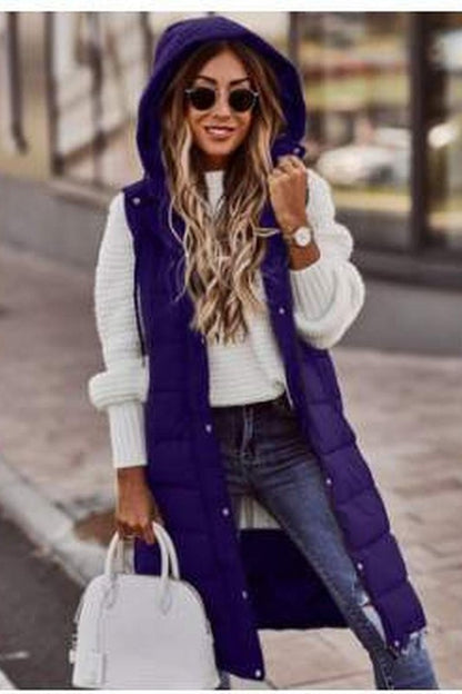 Purple Sleeveless Long Cotton Padded Jacket Vest