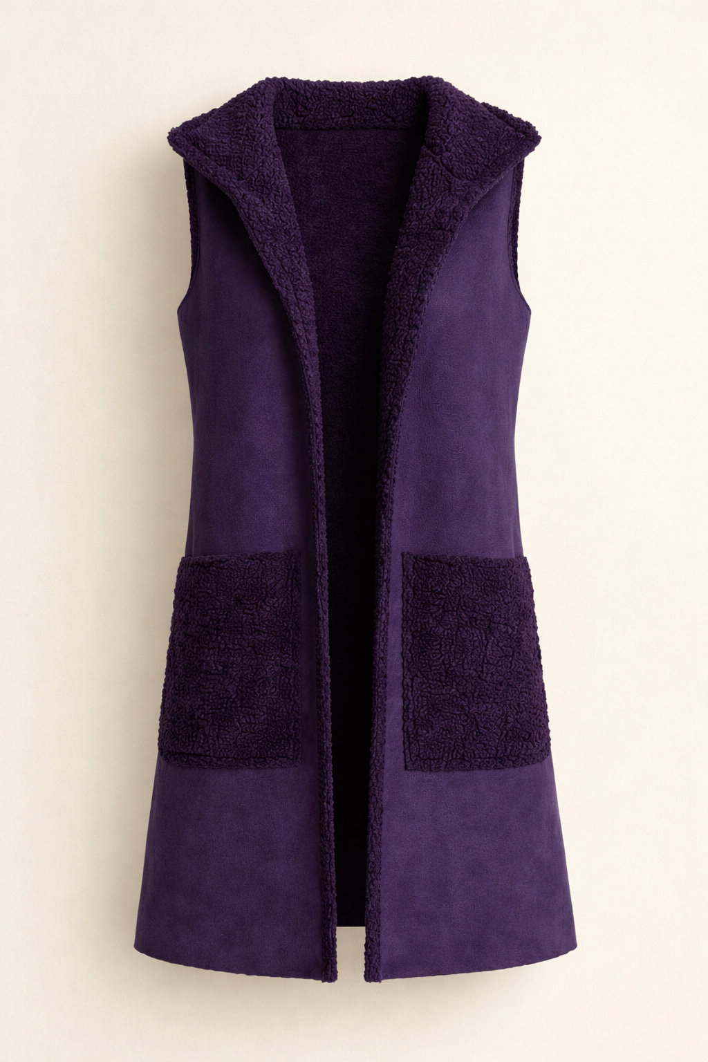 Purple Faux Suede Hooded Vest