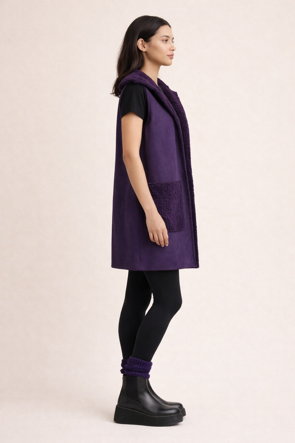 Purple Faux Suede Hooded Vest