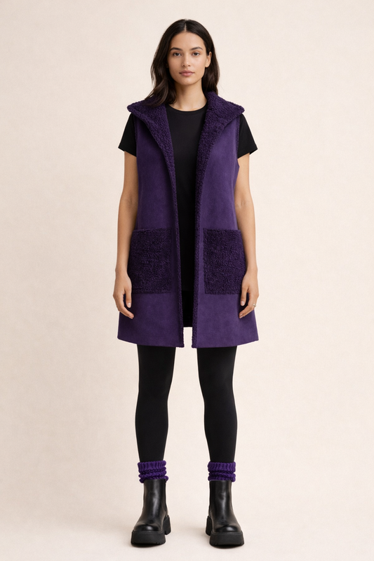 Purple Faux Suede Hooded Vest