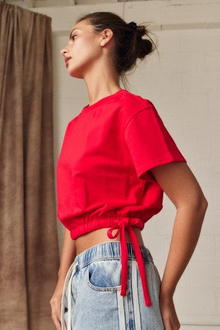 Red Side Tie Crew Tee