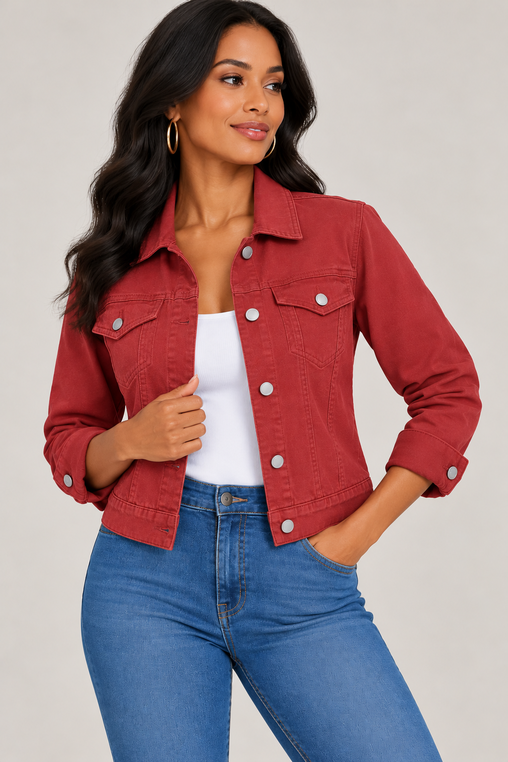 Muted Red Lightweight Denim Jacket