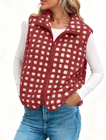 Red Multi Fuzzy Sherpa Fitted Vest