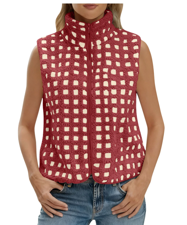 Red Multi Fuzzy Sherpa Fitted Vest