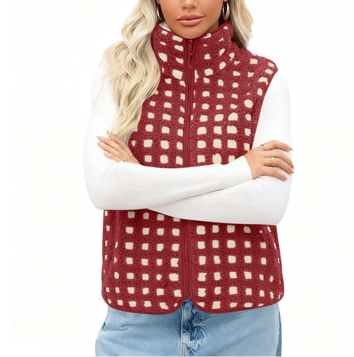 Red Multi Fuzzy Sherpa Fitted Vest