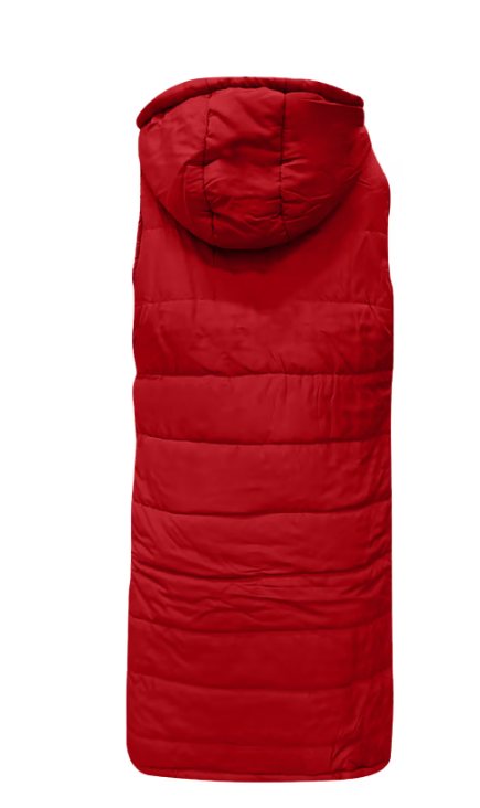 Long Hooded Puffer Vest – Classic Red