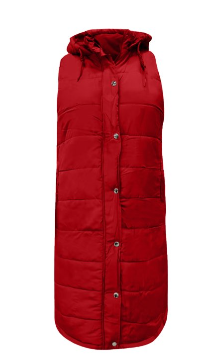 Long Hooded Puffer Vest – Classic Red