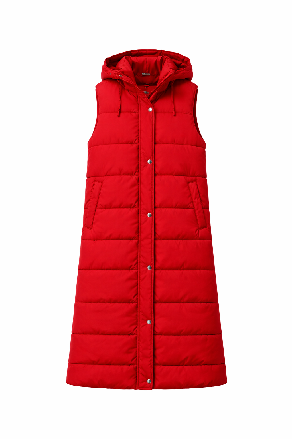 Red Hooded Long Puffer Vest