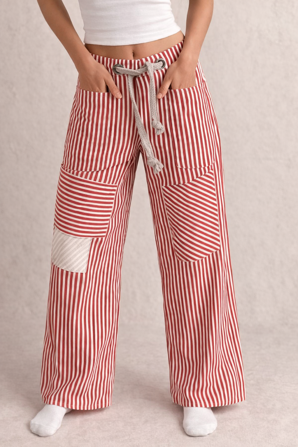 Red & White Stripe Barrel Jeans