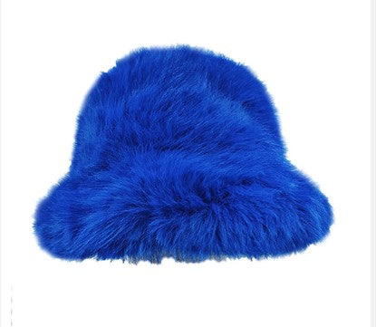 Fuzzy Electric Blue Soft Faux Fur Bucket Hat