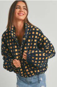 Navy Fuzzy Sherpa Jacket