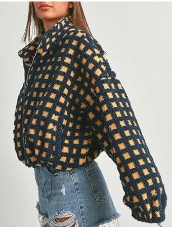 Navy Fuzzy Sherpa Jacket