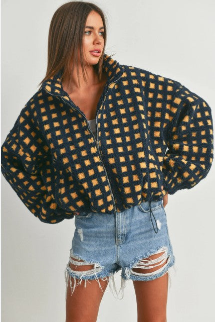 Navy Fuzzy Sherpa Jacket