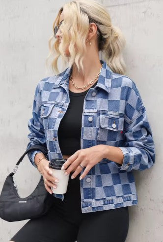 Light Blue Checker Denim Jacket