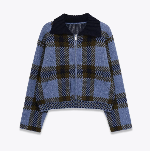 Plaid Knitted Sweater Jacket