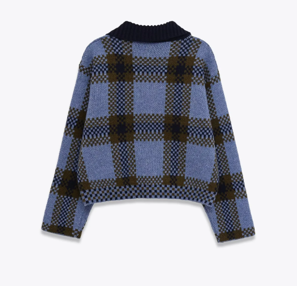 Plaid Knitted Sweater Jacket