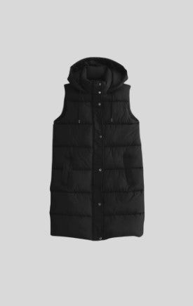 Button Down Hooded Puffer Jacket Black