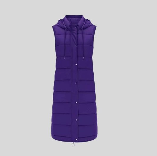 Purple Sleeveless Long Cotton Padded Jacket Vest