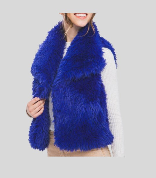 Blue Faux Fur Sleeveless Jackets