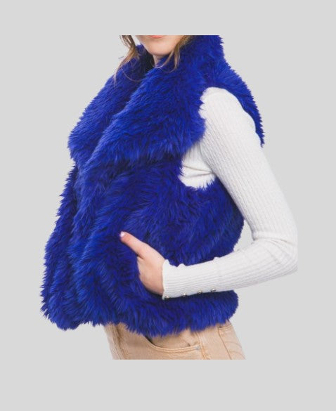 Blue Faux Fur Sleeveless Jackets